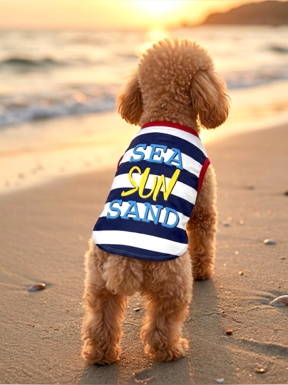 DOG T-SHIRT SUMMER VIBES S/M PATRIOTIC RED WHITE BLUE STRIPES PREPPY LIGHTWEIGHT